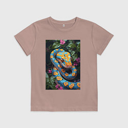 Футболка хлопковая детская Змея в зелени, цвет: пыльно-розовый