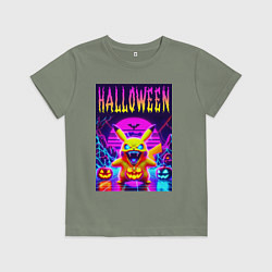 Футболка хлопковая детская Pikachu - halloween vaporwave, цвет: авокадо