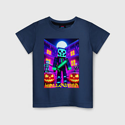 Футболка хлопковая детская Halloween and Minecraft - neon collaboration, цвет: тёмно-синий