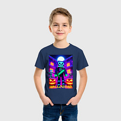 Футболка хлопковая детская Halloween and Minecraft - neon collaboration, цвет: тёмно-синий — фото 2
