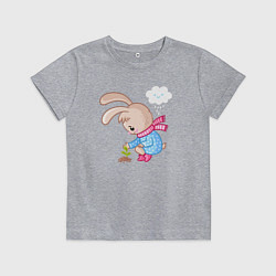 Футболка хлопковая детская Зайка посадил цветок, цвет: меланж