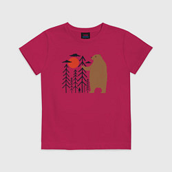 Футболка хлопковая детская Человек и медведь, цвет: маджента