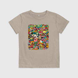 Футболка хлопковая детская Монстры и животные дудл, цвет: миндальный