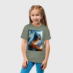 Футболка хлопковая детская Кот сварщик - нейроарт, цвет: авокадо — фото 2