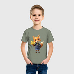 Футболка хлопковая детская Лисичка в школьной форме, цвет: авокадо — фото 2