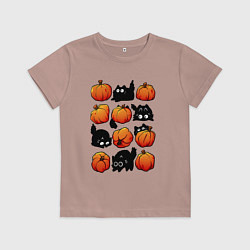 Футболка хлопковая детская Котики и тыквы, цвет: пыльно-розовый