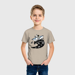 Футболка хлопковая детская Кораблик на космической волне, цвет: миндальный — фото 2