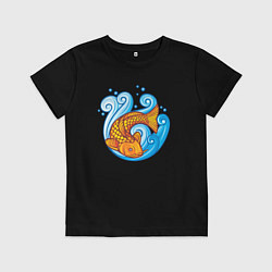 Футболка хлопковая детская Золотая рыбка в море, цвет: черный