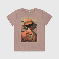 Футболка хлопковая детская Ван-Пис Луффи стенгазета, цвет: пыльно-розовый