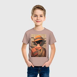 Футболка хлопковая детская Ван-Пис Луффи стенгазета, цвет: пыльно-розовый — фото 2