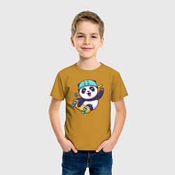 Футболка хлопковая детская Skater panda, цвет: горчичный — фото 2