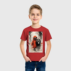 Футболка хлопковая детская Красная шапочка с волком, цвет: красный — фото 2