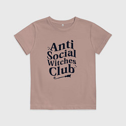Футболка хлопковая детская Anti social witches club, цвет: пыльно-розовый