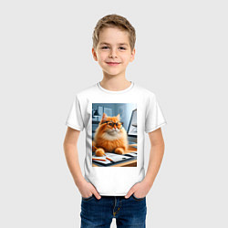 Футболка хлопковая детская Рыжий кот дизайнер - нейроарт, цвет: белый — фото 2