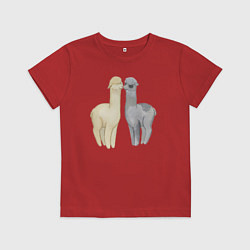 Футболка хлопковая детская Ламы, цвет: красный
