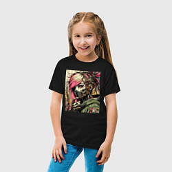 Футболка хлопковая детская Cyber girl in a respirator - ai art fantasy, цвет: черный — фото 2