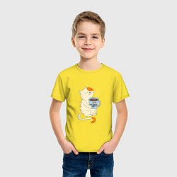 Футболка хлопковая детская Кошачье чаепитие, цвет: желтый — фото 2