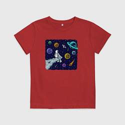 Футболка хлопковая детская Космическая галактика, цвет: красный