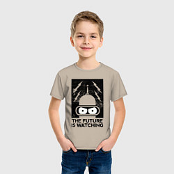 Футболка хлопковая детская Бендер - будущее наблюдает, цвет: миндальный — фото 2