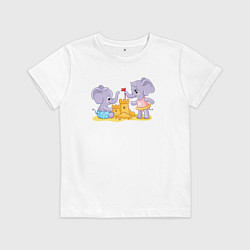 Футболка хлопковая детская Слоники в песочнице, цвет: белый