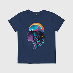 Футболка хлопковая детская Космос девушка силует, цвет: тёмно-синий