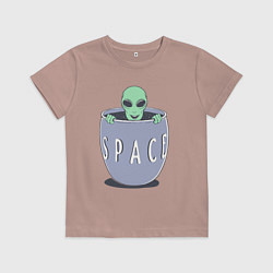 Футболка хлопковая детская Космический пришелец, цвет: пыльно-розовый