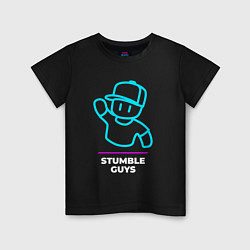 Футболка хлопковая детская Символ Stumble Guys в неоновых цветах, цвет: черный