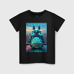 Футболка хлопковая детская Cyber Totoro - neon glow fantasy, цвет: черный