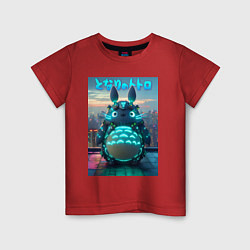 Футболка хлопковая детская Cyber Totoro - neon glow fantasy, цвет: красный