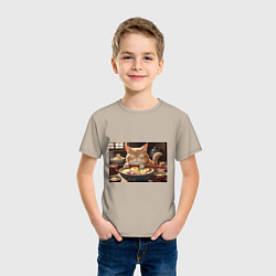 Футболка хлопковая детская Кот обожает рамен, цвет: миндальный — фото 2