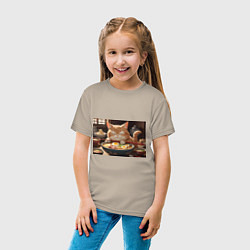 Футболка хлопковая детская Кот обожает рамен, цвет: миндальный — фото 2