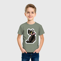 Футболка хлопковая детская Милая пиксельная кошка с розовым ошейником, цвет: авокадо — фото 2
