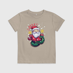 Футболка хлопковая детская Змея и Дед мороз, цвет: миндальный