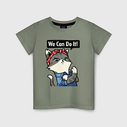 Футболка хлопковая детская We can do it - cat, цвет: авокадо