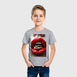 Футболка хлопковая детская Символ нового года 2025 змея в губах, цвет: меланж — фото 2