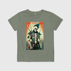 Футболка хлопковая детская Готический скелет - хэллоуин, цвет: авокадо