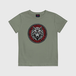 Футболка хлопковая детская Скандинавский волк, цвет: авокадо