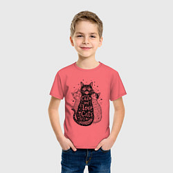 Футболка хлопковая детская Keep calm and love cats, цвет: коралловый — фото 2