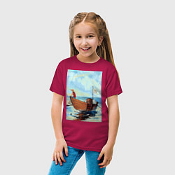 Футболка хлопковая детская Ван-Пис Луффи, цвет: маджента — фото 2