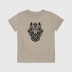 Футболка хлопковая детская Лиса в стиле тату, цвет: миндальный