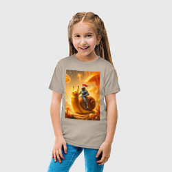 Футболка хлопковая детская Рыцарь едет на улитке покемоне - сюрреализм, цвет: миндальный — фото 2