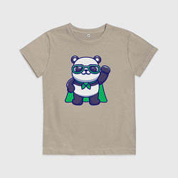 Футболка хлопковая детская Панда в плаще, цвет: миндальный