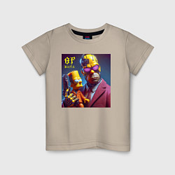 Футболка хлопковая детская Гомер Симпсон с сыном Бартом - мафия бессмертна, цвет: миндальный