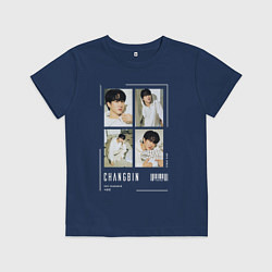 Футболка хлопковая детская Changbin stray kids cute, цвет: тёмно-синий