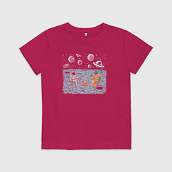 Футболка хлопковая детская Космический пикник, цвет: маджента
