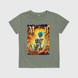 Футболка хлопковая детская Морти и Рик - скелеты, цвет: авокадо