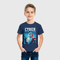 Футболка хлопковая детская Cyber new year - Santa Claus, цвет: тёмно-синий — фото 2