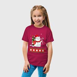 Футболка хлопковая детская New year cat with candy, цвет: маджента — фото 2