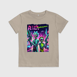 Футболка хлопковая детская Rick and Morty - cyberpunk, цвет: миндальный