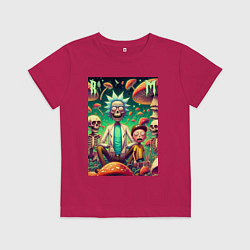 Футболка хлопковая детская Рик и Морти под грибами - нейроарт, цвет: маджента